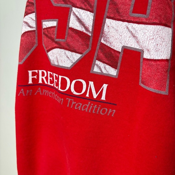 Vintage 90s Y2K USA Bright Red Patriotic Flag Sweatshirt America Freedom - Picture 13 of 14